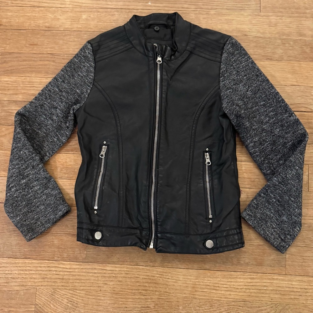 SO black faux leather moto jacket girls size 7
 b68